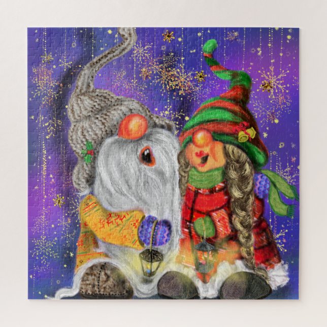Noël Puzzle Deux Gnomes chantant une chanson joyeu (Vertical)