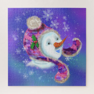 Noël Puzzle Snowman En Casquette rose violet