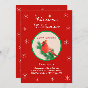 Noël Red Bird & Snowflakes Fête Invitation