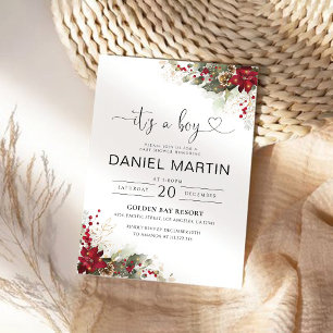 Noël Red Poinsettia Baby shower Invitation