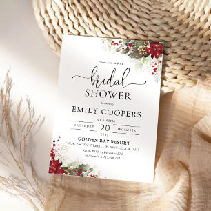 Noël Red Poinsettia nuptiale douche Invitation