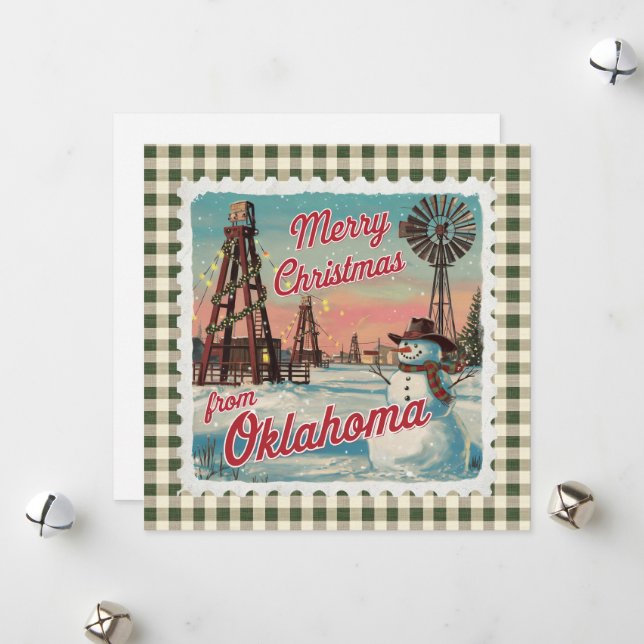 Noël Rétro En Oklahoma Carte De Vacances (Devant/Arrière en situation)