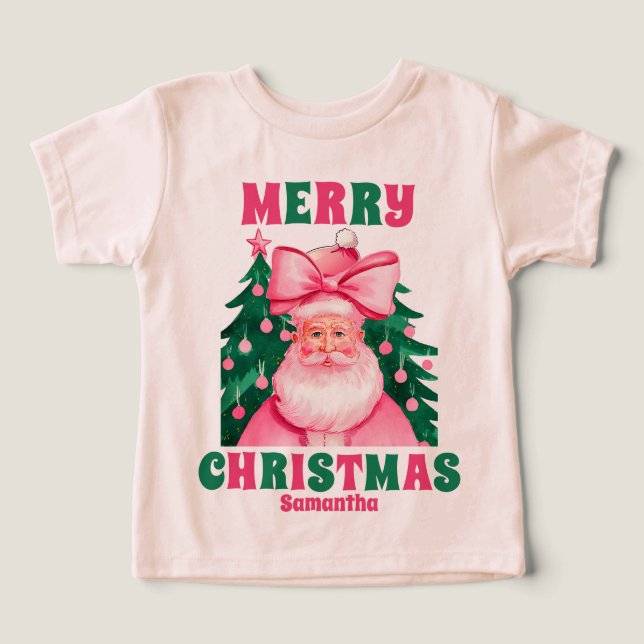 Noël rose Père Noël Nom personnalisé (Design Recto)