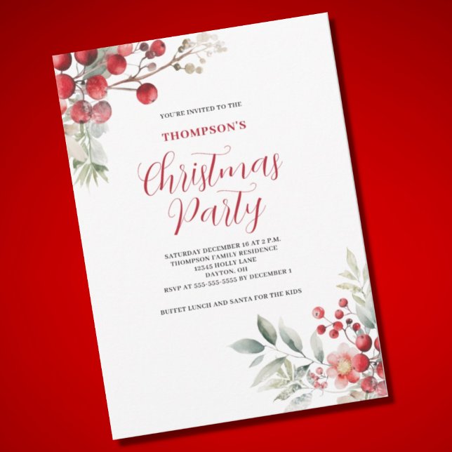 Noël Rouge Berry Floral Party Invitation (Créateur téléchargé)