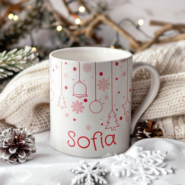Noël rouge Boule étoile décor nom Mug classique (Créateur téléchargé)