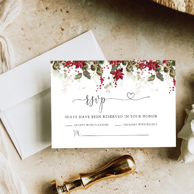Noël Rouge Poinsettia Mariage Carte RSVP (Créateur téléchargé)