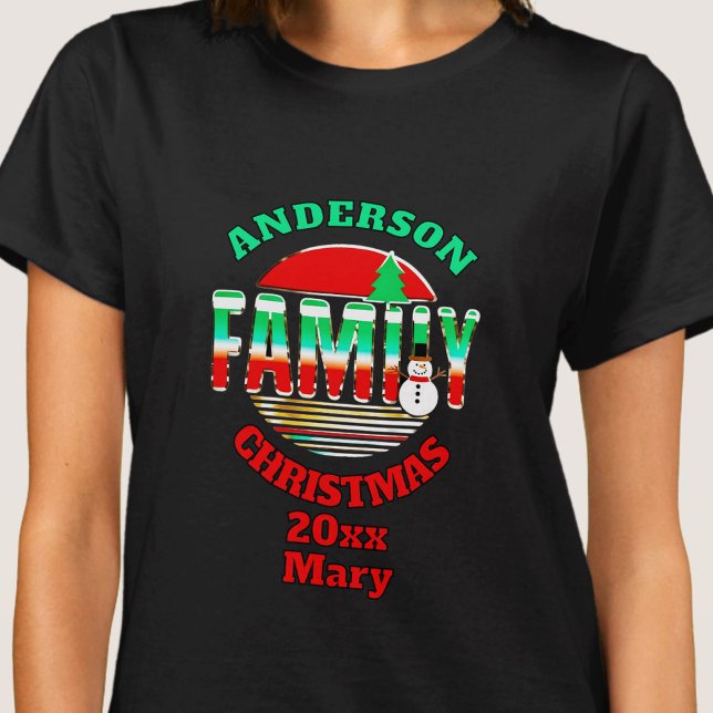 Noël rouge vert famille rétro éditable T-shirt (Créateur téléchargé)
