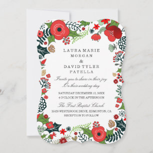 Noël Rouge & Vert Floral Invitations de mariage