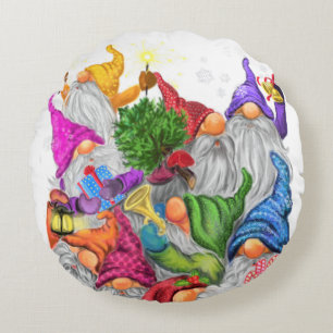 Noël Round Coussin Gift Gnomes Party