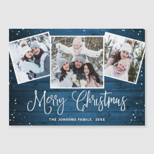 Noël Rustique Bleu 3 PHOTO Carte magnétique