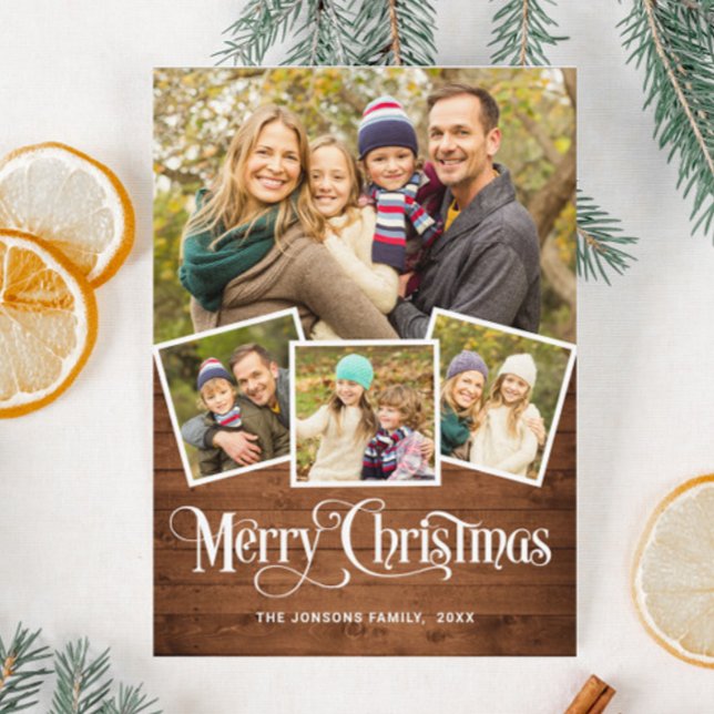 Noël Rustique Bleu Bois 4 PHOTO Carte magnétique (Créateur téléchargé)