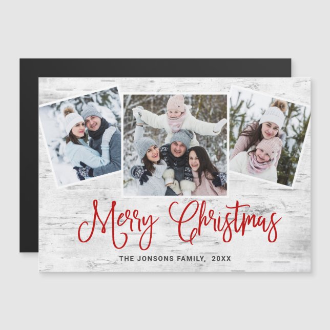 Noël Rustique écorce à bouleau 3 PHOTO Carte magné (Devant / Derrière)