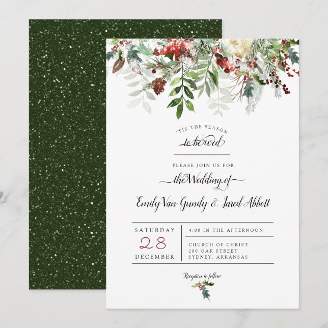 Noël Saison Mariage 2 Invitation (Devant / Derrière)