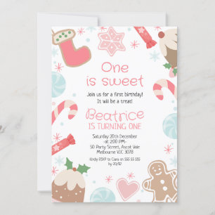 Noël saison Sweets 1er anniversaire Invitation