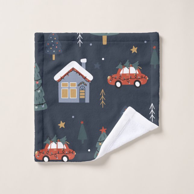 Noël sans couture motif avec arbre de Noël, voitur (Gant de toilette)