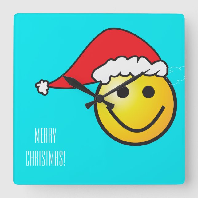 Noël Santa Hat Turquoise Happy Horloge (Recto)