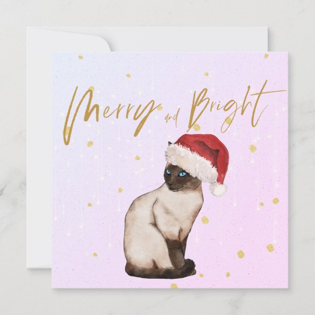 Noël Siamese Chat Père Noël Joyeux voeux (Devant)