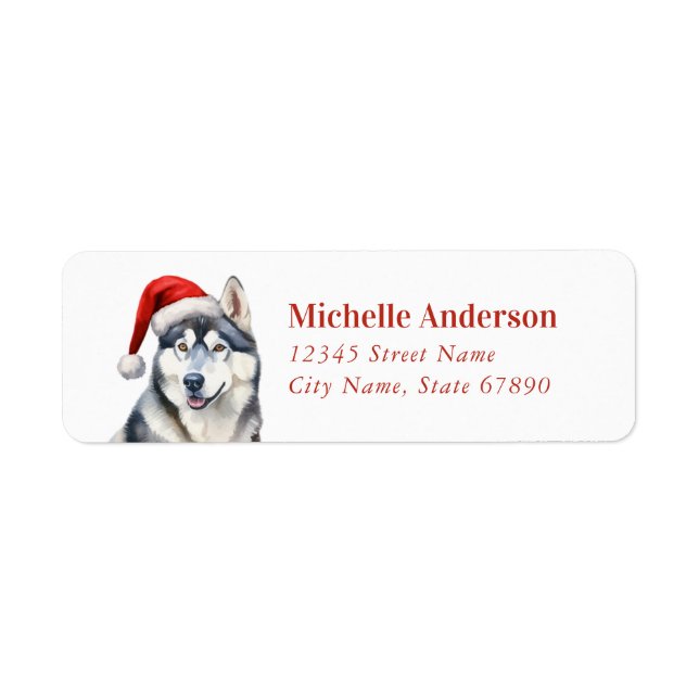 Noël Sibérie Husky Chien Retour Adresse Étiquettes (Devant)