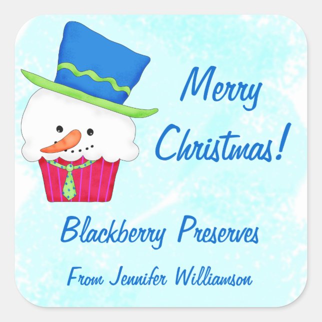 Noël Snowman Cupcake Custom Food Jar Étiquette (Devant)