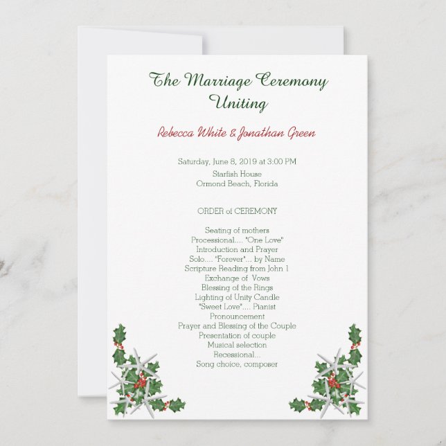 Noël Starfish Beach Mariage programme (Devant)