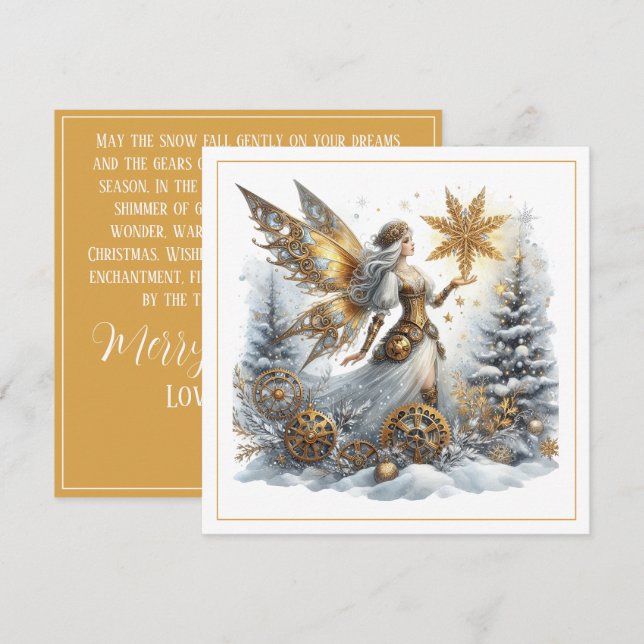 Noël Steampunk – Fée dorée avec flocon de neige  (Devant / Derrière)