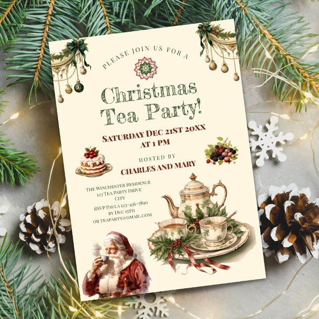 Noël Tea Party Invitation Modèle (Christmas Tea Party Party Invitation Template)