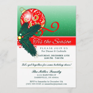 Noël Tis invitation vert et rouge de la saison de