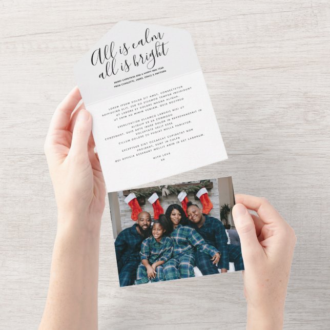 Noël Tout Est Calme Carte De Vacances Personnalisé (Déchirure)