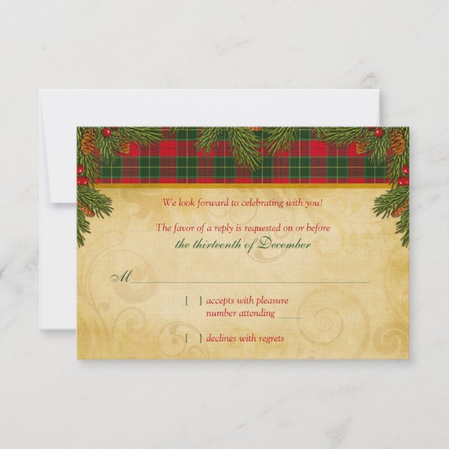 Noël traditionnel Tartan Plaid Mariage RSVP (Devant)