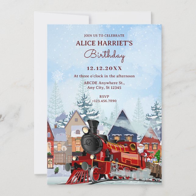 Noël train hiver anniversaire Invitation (Devant)