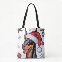 Noël Vacances Père Noël Chien Doberman Sac fourre-