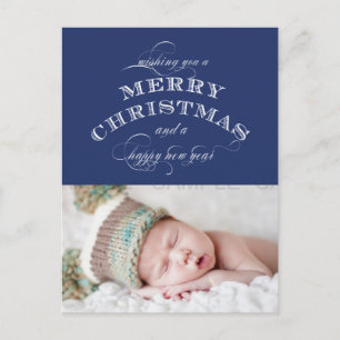 NOËL VACANCES PHOTO CARTE POSTALE BLEU