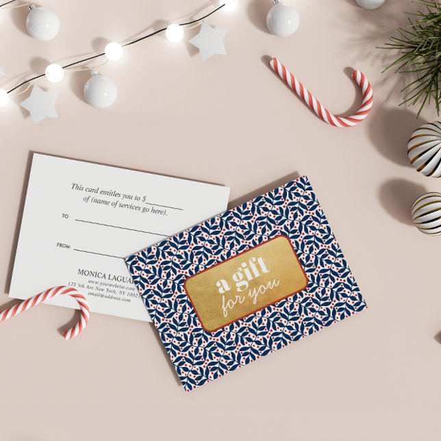 NOËL VERT BLEU OR ROUGE VACANCES SPÉCIALES (Customizable Gift Certificates: Gold Leaves, Red Berries, Faux Gold Plaque - Gift for You!)