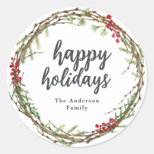 Noël Vert Joyeux Vacances étiquette cadeau