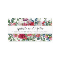 Noël vert Rose rouge Étiquette de adresse Floral