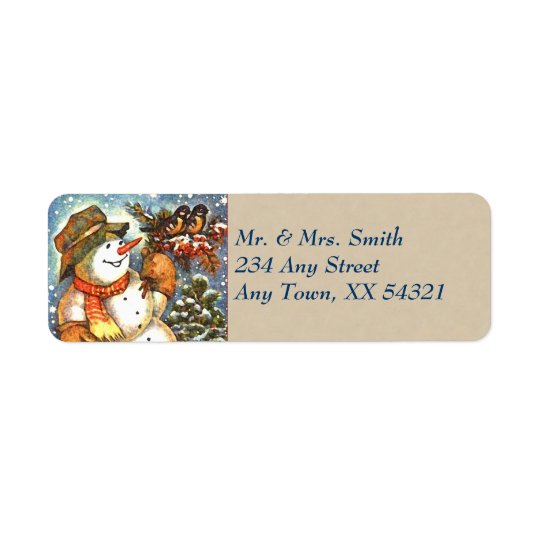 Noël vintage de bonhomme de neige étiquette d’adresse retour