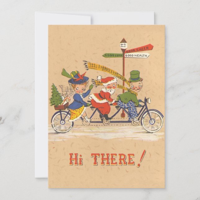 Noël vintage, invitation vélo Père Noël (Devant)