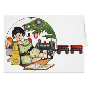 Noël vintage, Joyeux garçon jouant avec des jouets