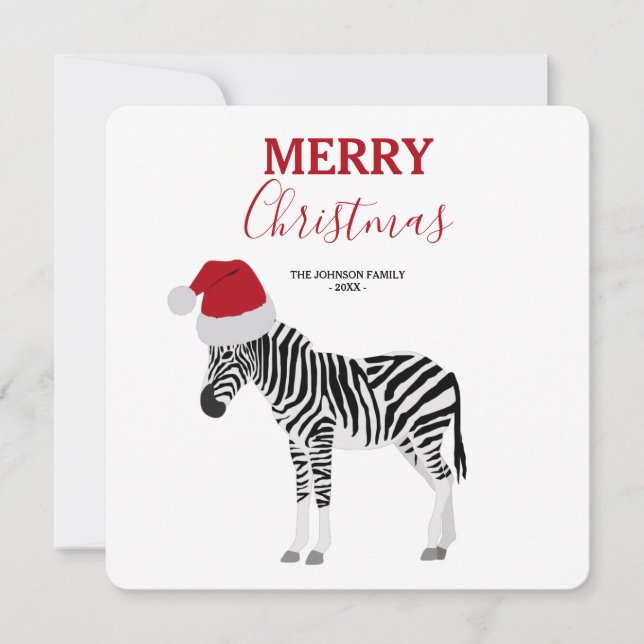 Noël Zebra Funny Animal avec carte de chapeau de S (Devant)