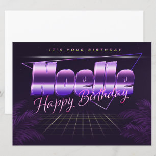 Noelle Nom Prénom lila retro Carte Anniversaire