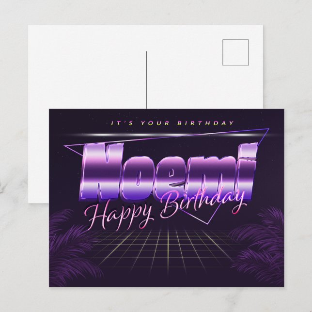 Noemi prénom carte postale violette anniversaire (Devant / Derrière)