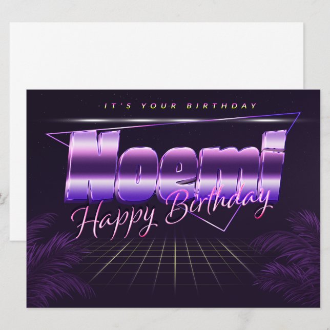 Noemi prénom carte rétro lilas pour anniversaire (Devant / Derrière)