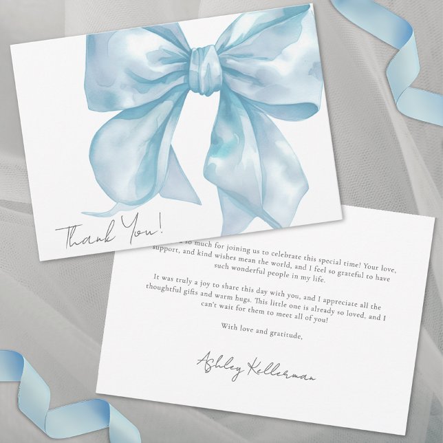 Nœud Bleu Élégant Personnalisé Merci (Personalized Elegant Blue Bow Thank You)