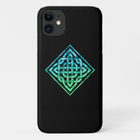 Noeud celtique - Diamant bleu vert iPhone 11 Coque