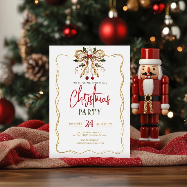Nœud de Noël décoré Invitation de fête Cadre doré (Créateur téléchargé)