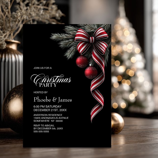 Noeud de Noël rayé rouge et blanc Invitation pour  (Créateur téléchargé)