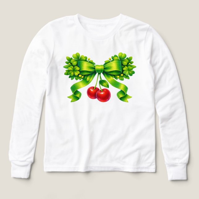 Nœud de trèfle chanceux avec Cerises Design Vert (Motif recto)