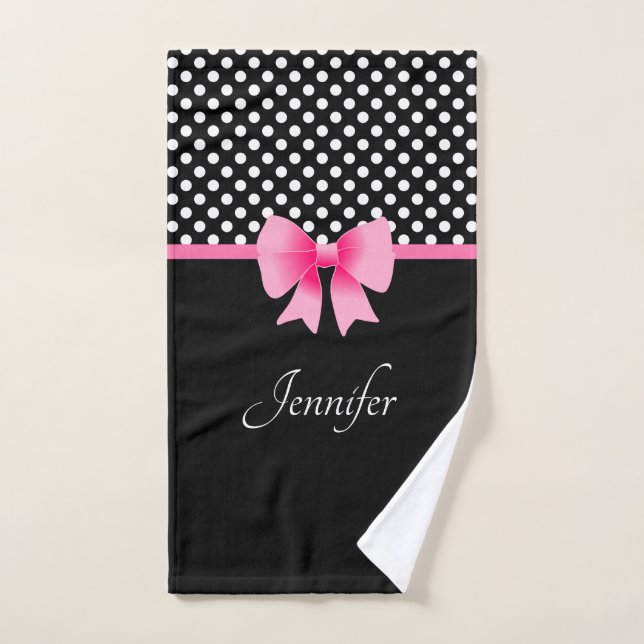 Nœud papillon rose à pois noirs et blancs (Serviette à main)