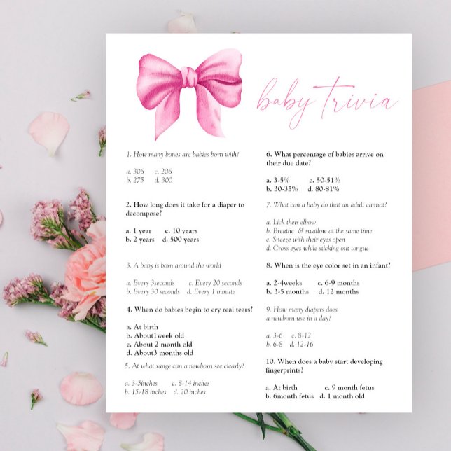 Nœud rose - Bébé Quiz | Jeu de Baby Shower (Créateur téléchargé)