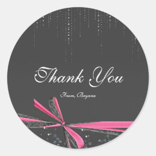 Nœud ruban rose et gris strass Bling Autocollants